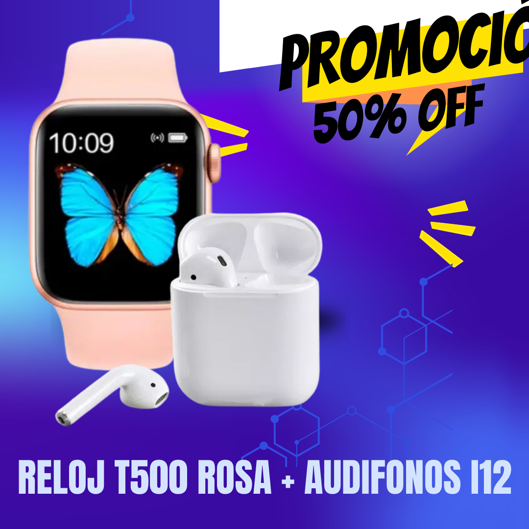 RELOJ T500 ROSA + AUDIFONO I12